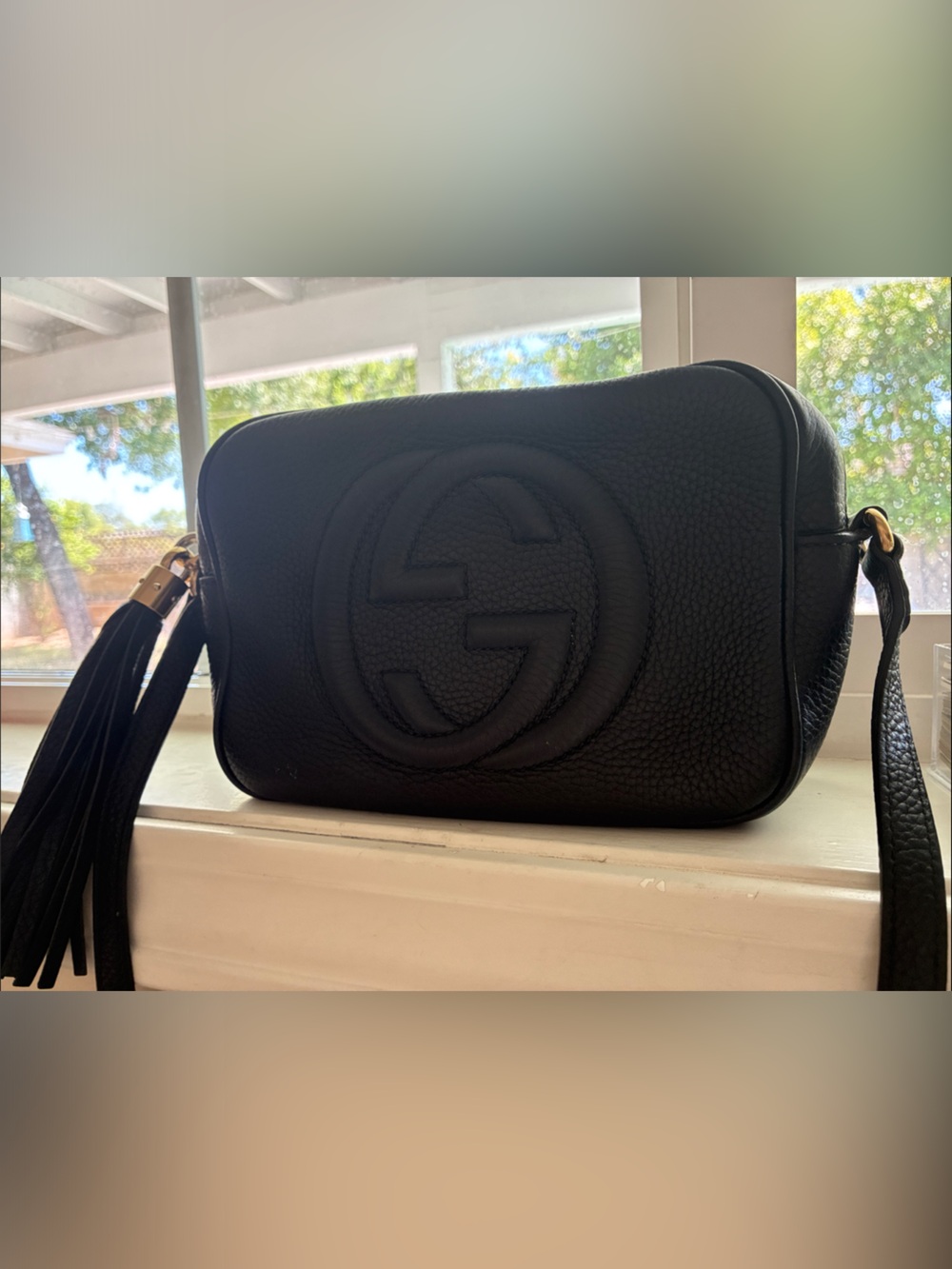 Gucci Black Pebbled Leather Crossbody with Embossed Double G